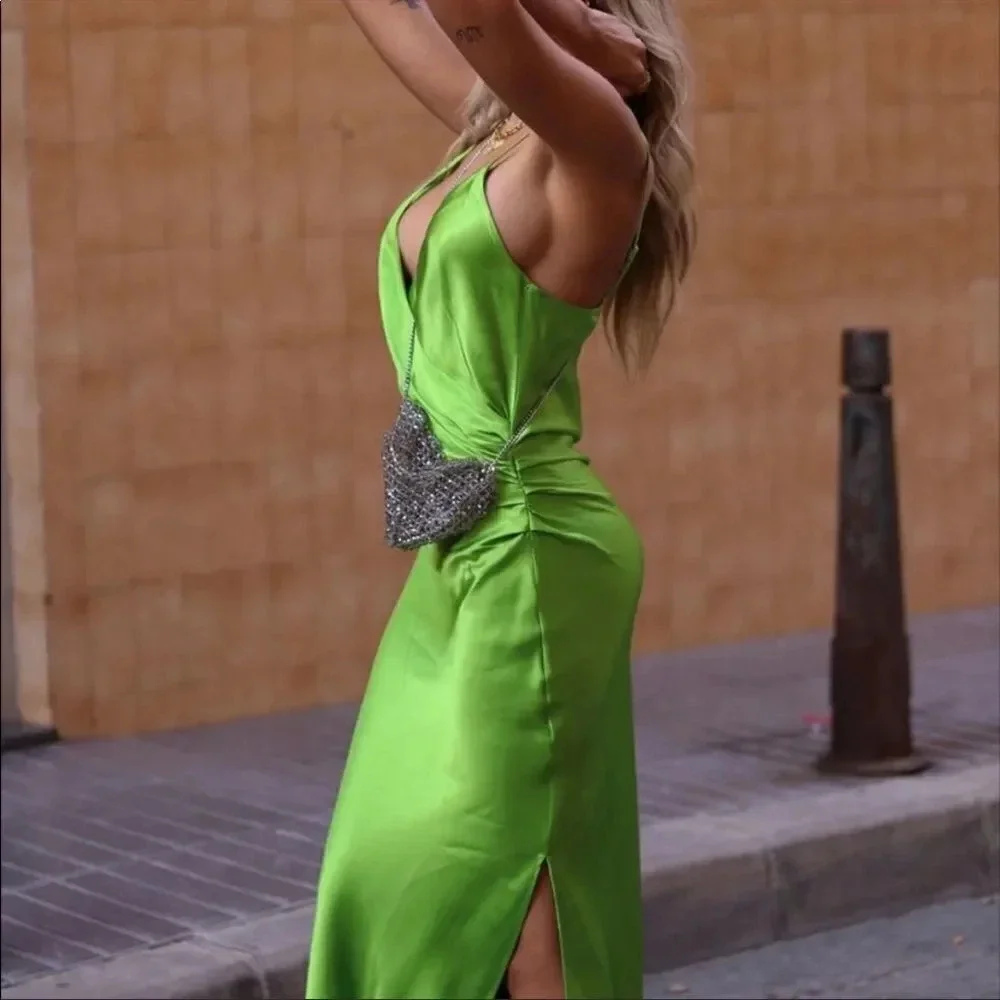 Zara neon green slip dress - Picture 5 of 16